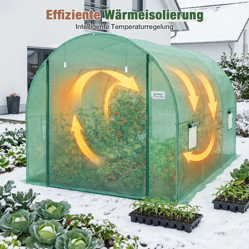 Sekey Winterfestes Foliengewächshaus 3×2×2 m – 6 m² Folientunnel aus verzinktem Stahl, 2 m Stehhöhe, 2 Türen & 4 Fenster, 140 g/m² PE-Folie inkl. Profi-Verankerung