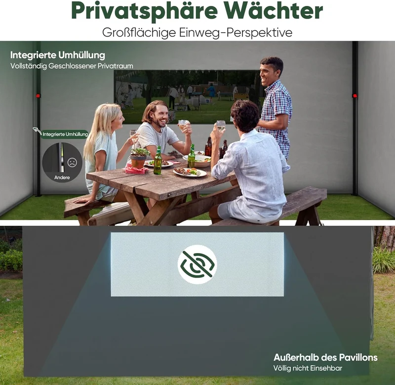 Sekey Premium Faltpavillon 3×3 m – Wasserdicht & Winterfest, Pop-Up Pavillon mit 4 Seitenwänden, Einweg-Privatsphäre-Fenstern, Schnellaufbau & UPF 50+