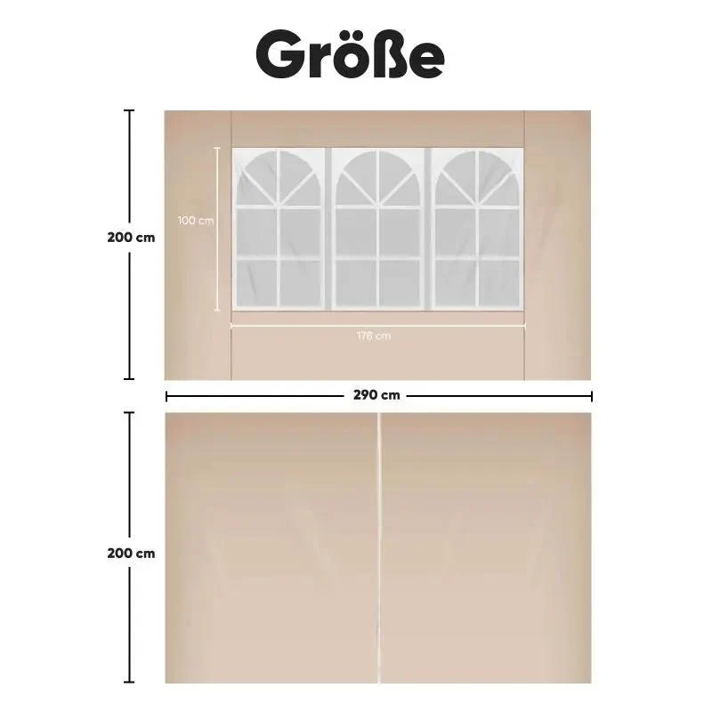 Sekey 3×3m Seitenwand für Pavillon, 2er Set, mit Reißverschlussv und Fenster