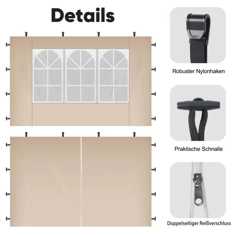 Sekey 3×3m Seitenwand für Pavillon, 2er Set, mit Reißverschlussv und Fenster