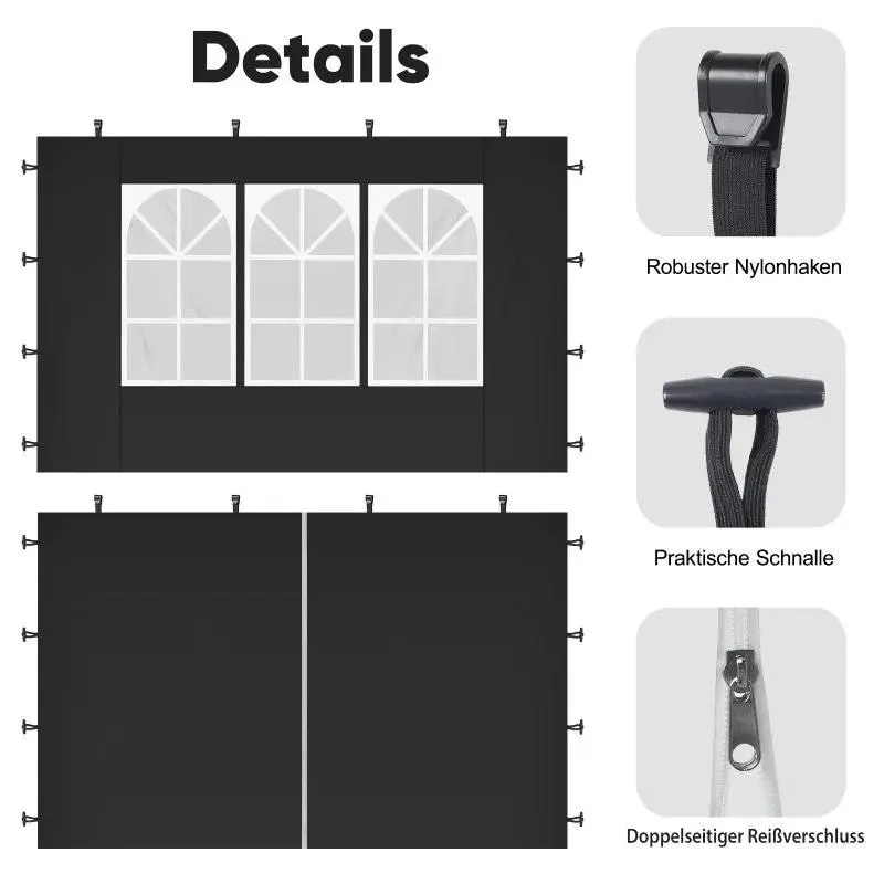 Sekey 3×3m Seitenwand für Pavillon, 2er Set, mit Reißverschlussv und Fenster