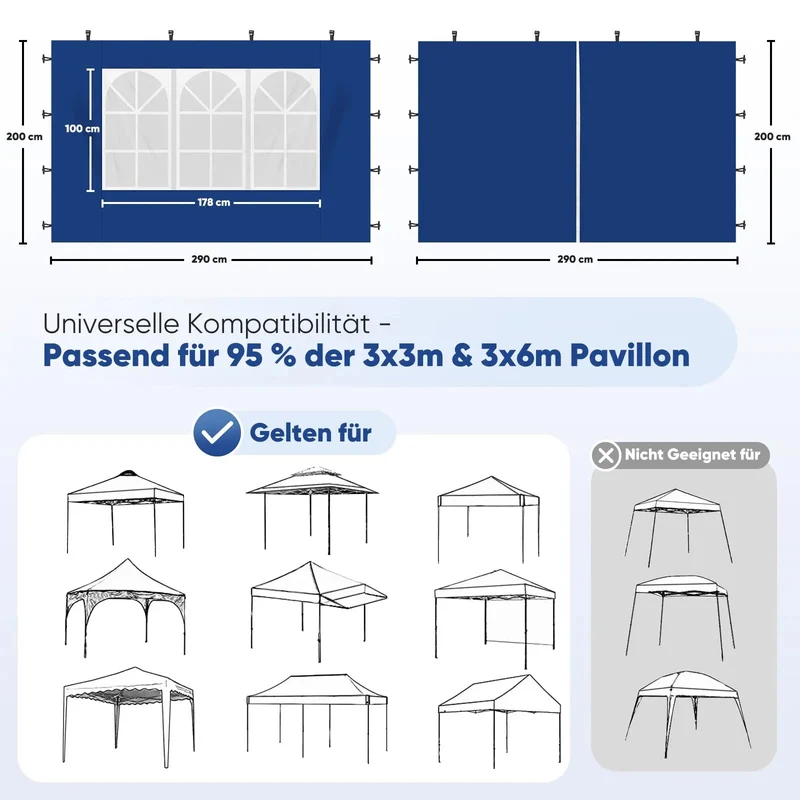 Sekey 3×3m Seitenwand für Pavillon, 2er Set, mit Reißverschlussv und Fenster