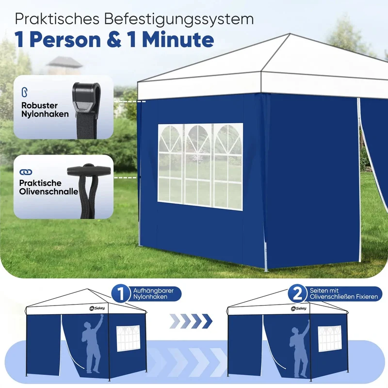 Sekey 3×3m Seitenwand für Pavillon, 2er Set, mit Reißverschlussv und Fenster