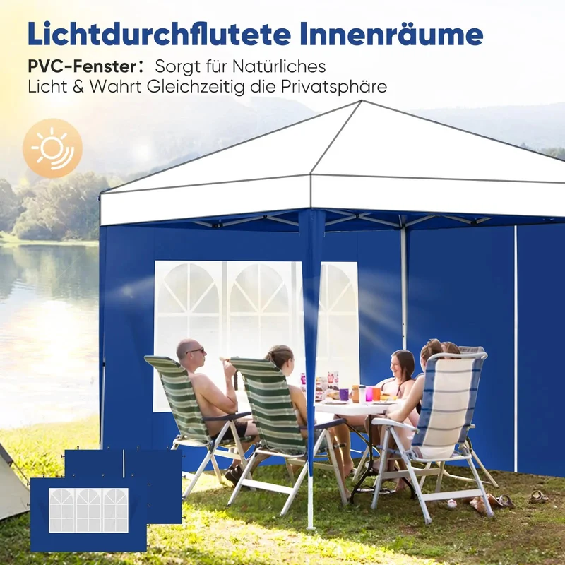 Sekey 3×3m Seitenwand für Pavillon, 2er Set, mit Reißverschlussv und Fenster
