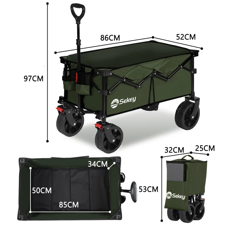 Sekey XXL Bollerwagen Faltbar 150L – Mit Bremsen, 150 kg Tragkraft, Breite All-Terrain-Reifen, Patentierter 4-Wege-Faltmechanismus, Kein Aufbau nötig (Modell 4020)