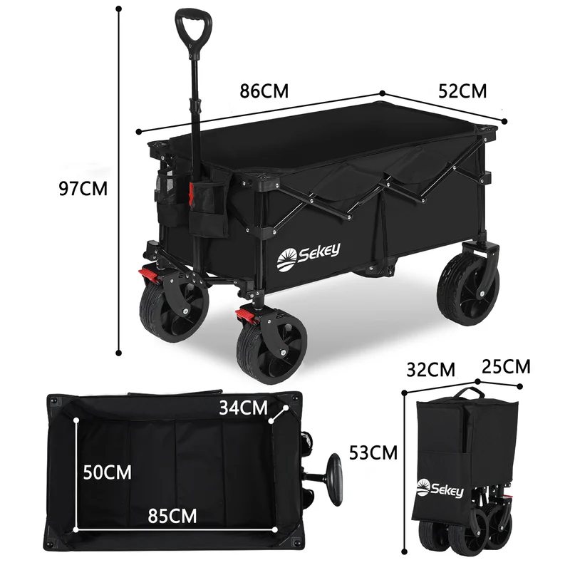 Sekey XXL Bollerwagen Faltbar 150L – Mit Bremsen, 150 kg Tragkraft, Breite All-Terrain-Reifen, Patentierter 4-Wege-Faltmechanismus, Kein Aufbau nötig (Modell 4020)