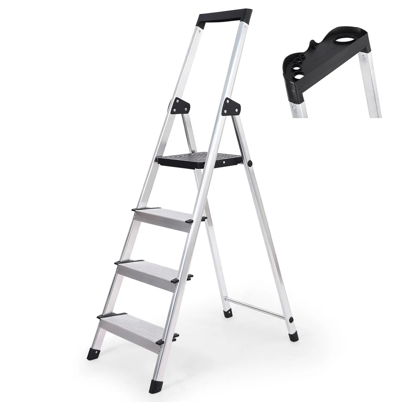 Sekey Aluminium Trittleiter 4/5 Stufen – Klappbar, Rutschfest, Mit Werkzeugablage, TÜV EN131-2, 140/160 cm, Bis 150 kg, Für Haushalt, Garage & Garten