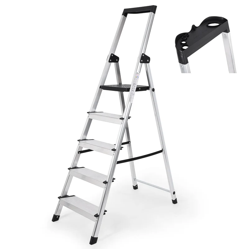 Sekey Aluminium Trittleiter 4/5 Stufen – Klappbar, Rutschfest, Mit Werkzeugablage, TÜV EN131-2, 140/160 cm, Bis 150 kg, Für Haushalt, Garage & Garten