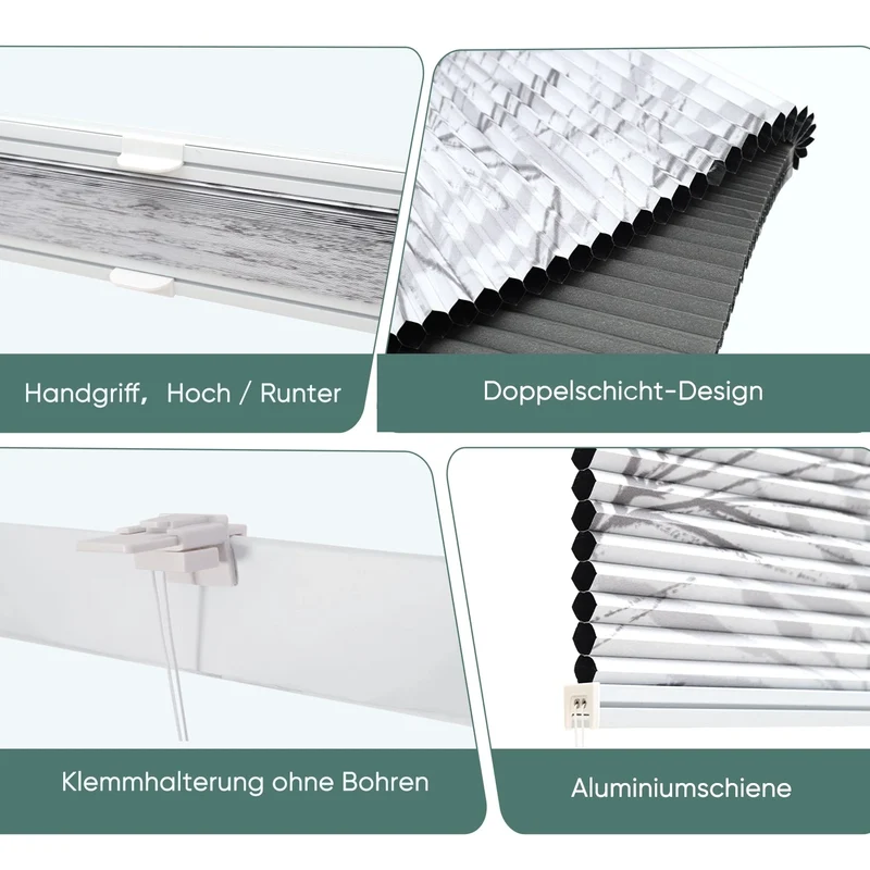 Sekey Wabenplissee ohne Bohren, Verdunkelung, Rollo mit Blumen- & Blätterdruck, stilvolles Plissee für Fenster