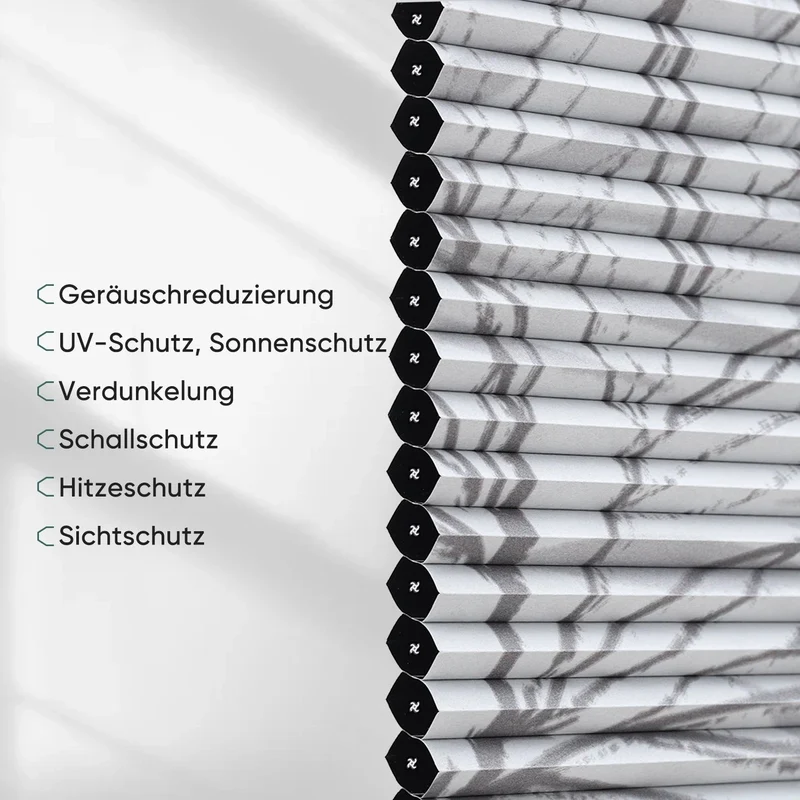 Sekey Wabenplissee ohne Bohren, Verdunkelung, Rollo mit Blumen- & Blätterdruck, stilvolles Plissee für Fenster
