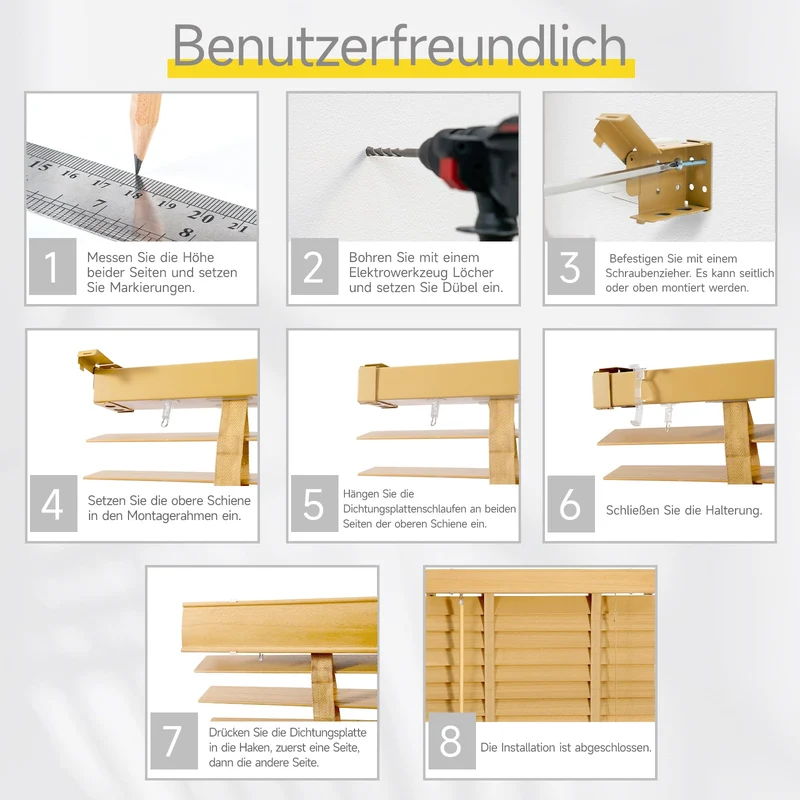 Sekey Jalousie aus Echtholz- Naturholzfarbe - 50 mm Lamellen mit natürlicher Holzoptik