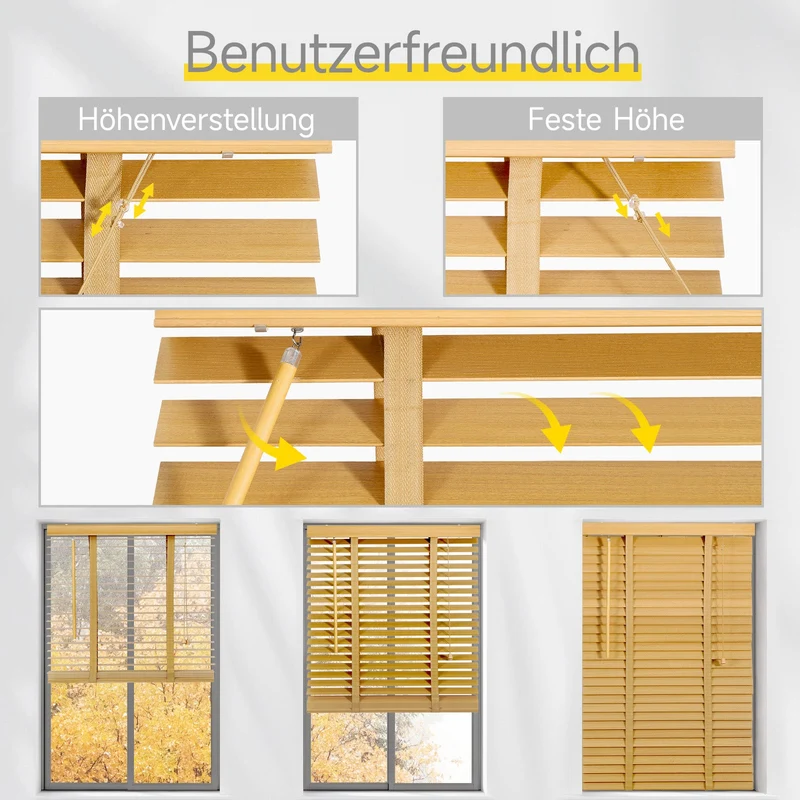 Sekey Jalousie aus Echtholz- Naturholzfarbe - 50 mm Lamellen mit natürlicher Holzoptik