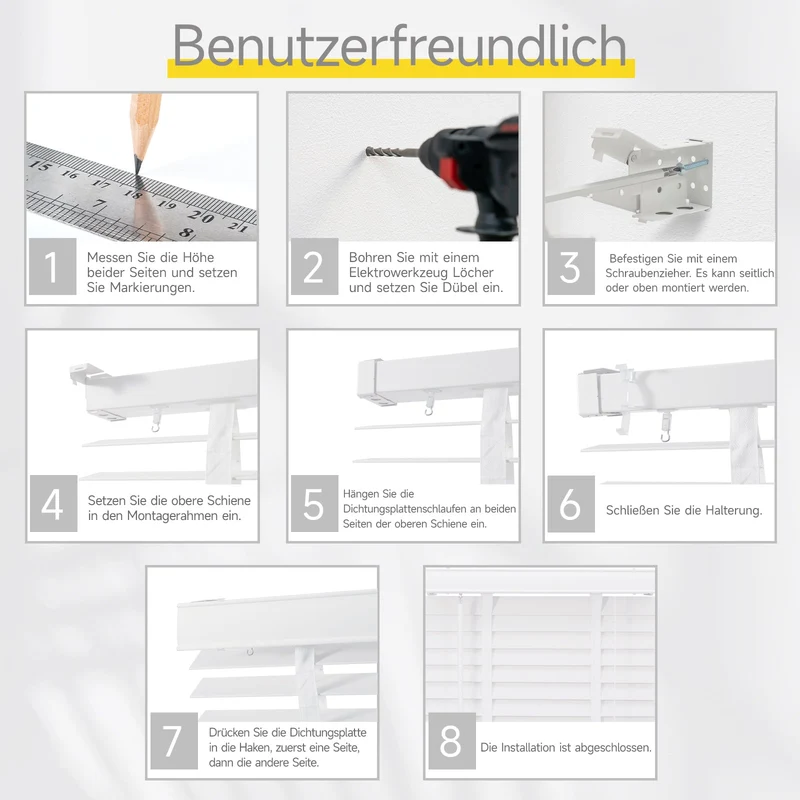 Sekey Weiße Holzjalousie 50 mm - Echtholz - Jalousette mit edler Holzmaserung