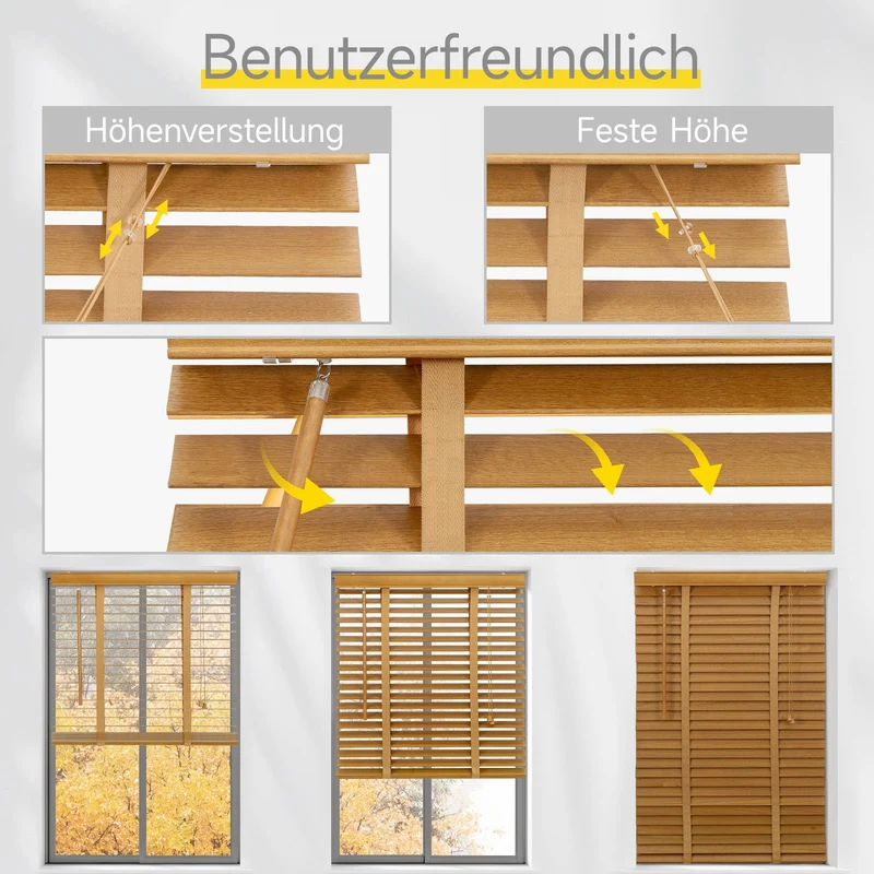 Sekey Jalousie aus Echtholz- Eichenfarbe - 50 mm Lamellen mit natürlicher Holzoptik