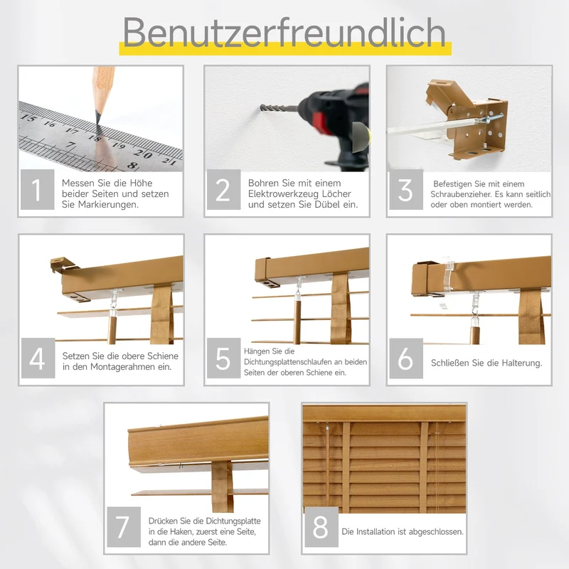 Sekey Jalousie aus Echtholz- Eichenfarbe - 50 mm Lamellen mit natürlicher Holzoptik