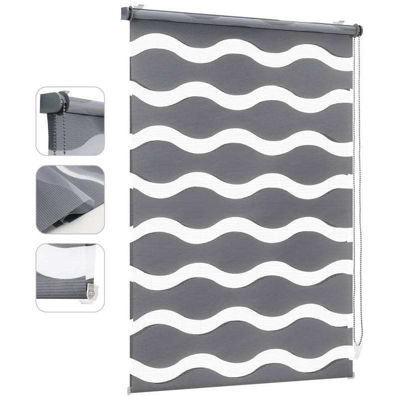Sekey Doppelrollo Wellenmuster Duo-Rollo Klemmfix ohne Bohren - Lichtdurchlässig & Blickdicht, Fensterrollo für Wohnzimmer, Schlafzimmer & Büro