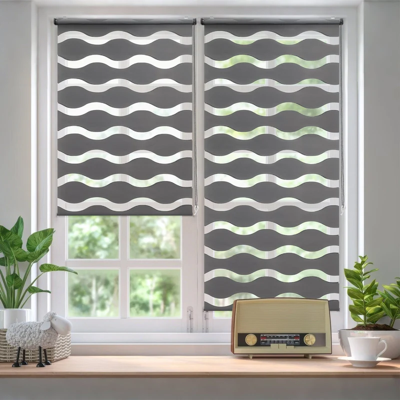 Sekey Doppelrollo Wellenmuster Duo-Rollo Klemmfix ohne Bohren - Lichtdurchlässig & Blickdicht, Fensterrollo für Wohnzimmer, Schlafzimmer & Büro