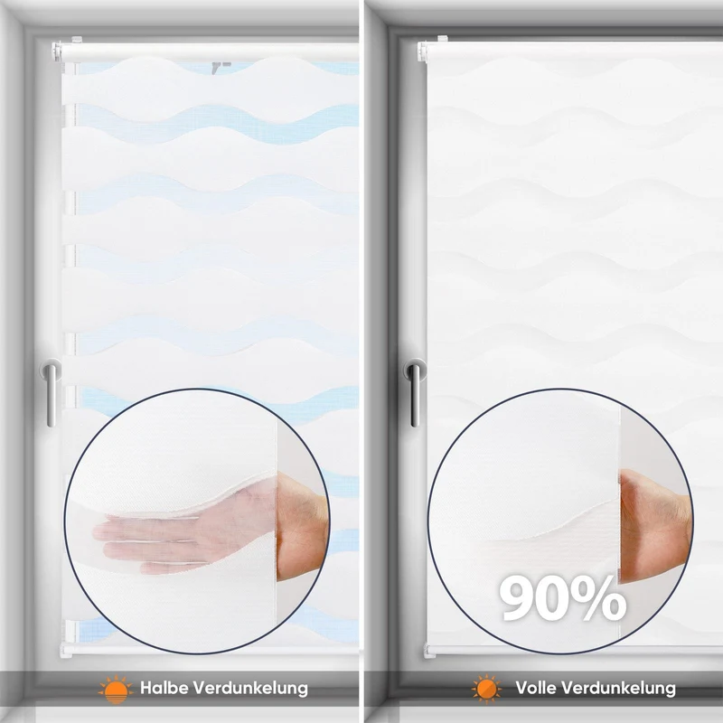 Sekey Duo-Rollo mit Wellenmuster - Doppelrollo Klemmfix ohne Bohren für Fenster, Sicht- & Sonnenschutz