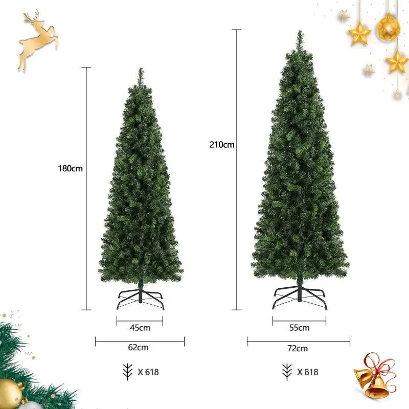 Salcar 180/210cm Künstlicher Weihnachtsbaum in Bleistiftform (schmal), mit 618/818 PVC Nadeln