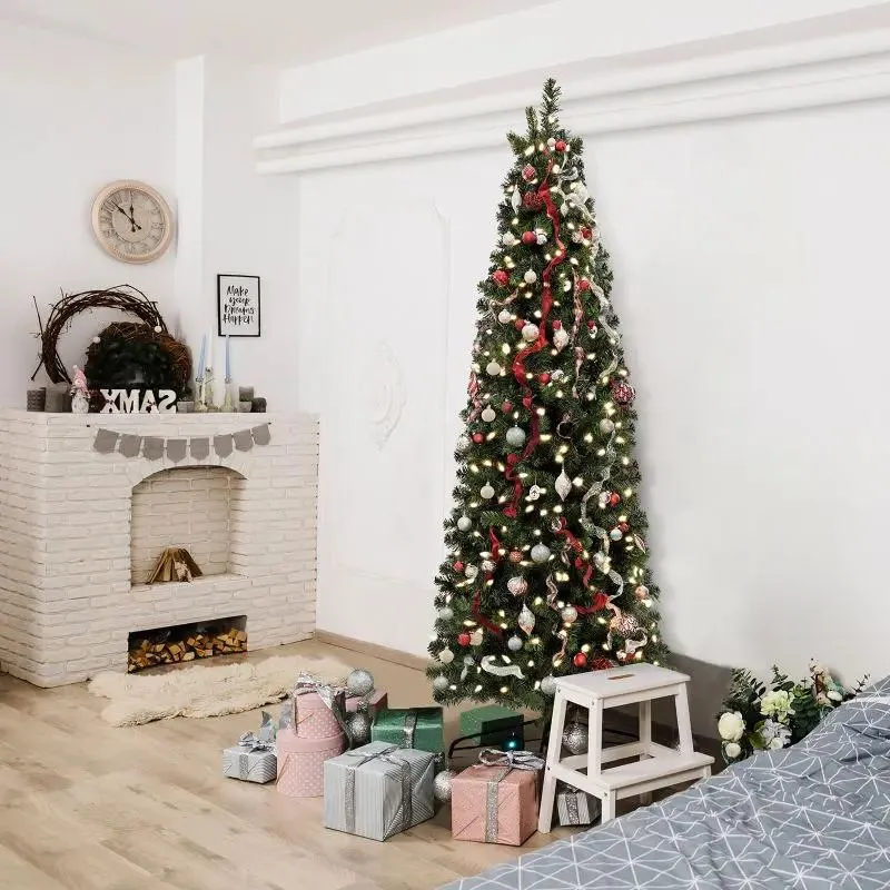 Salcar 180/210cm Künstlicher Weihnachtsbaum in Bleistiftform (schmal), mit 618/818 PVC Nadeln