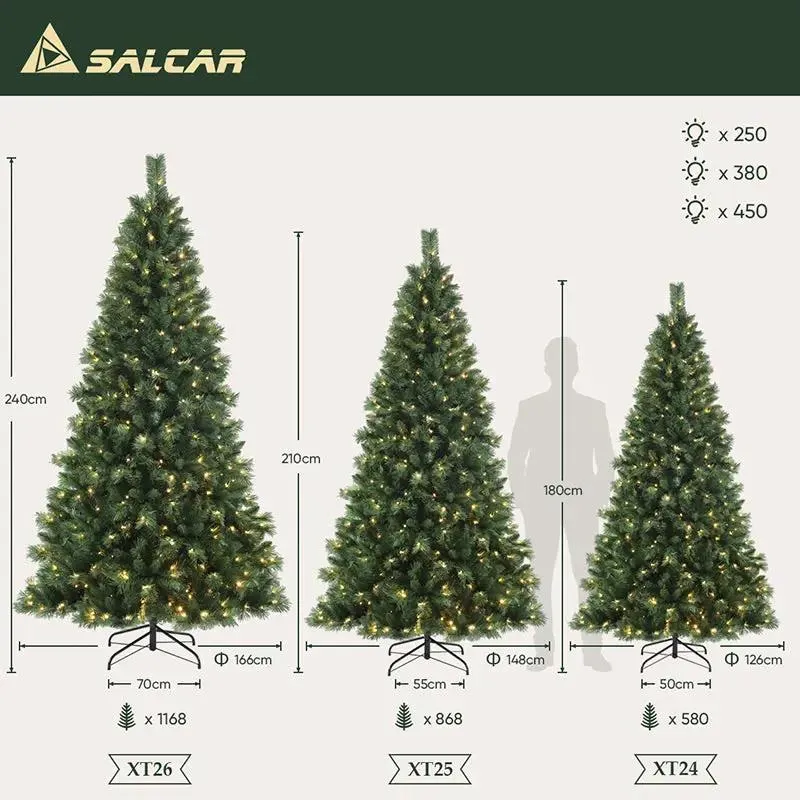 Salcar 120/150/180/210/240cm Künstlicher Weihnachtsbaum mit LED, mit 226/382/580/868/1168 Spitzen und 250/380/450 LEDs