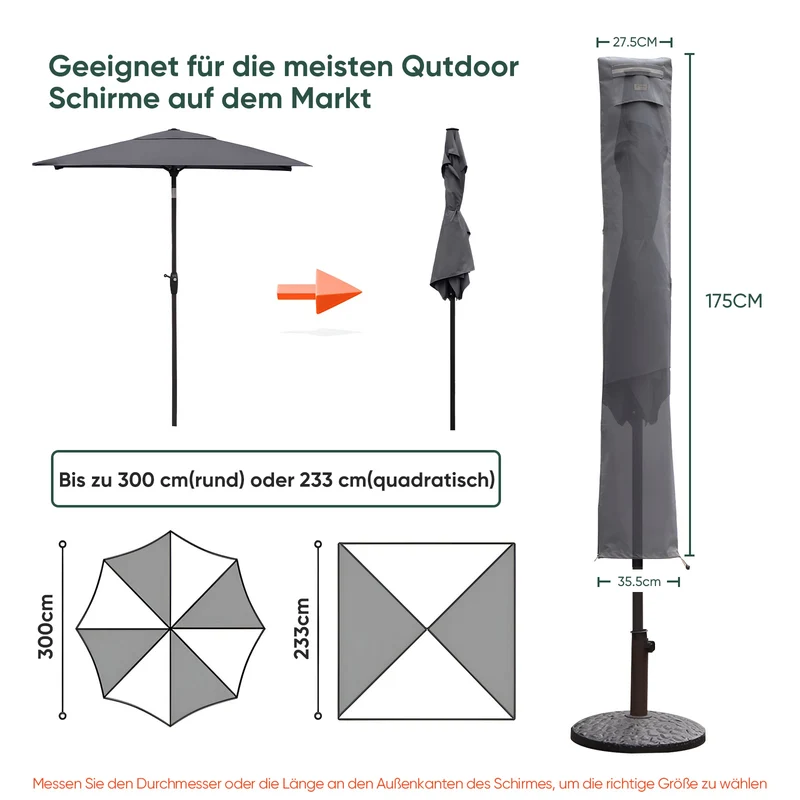 Sekey 175 x 30,5/36,5 cm Schutzhülle für 300 cm Sonnenschirm, aus Polyester-Gewebe