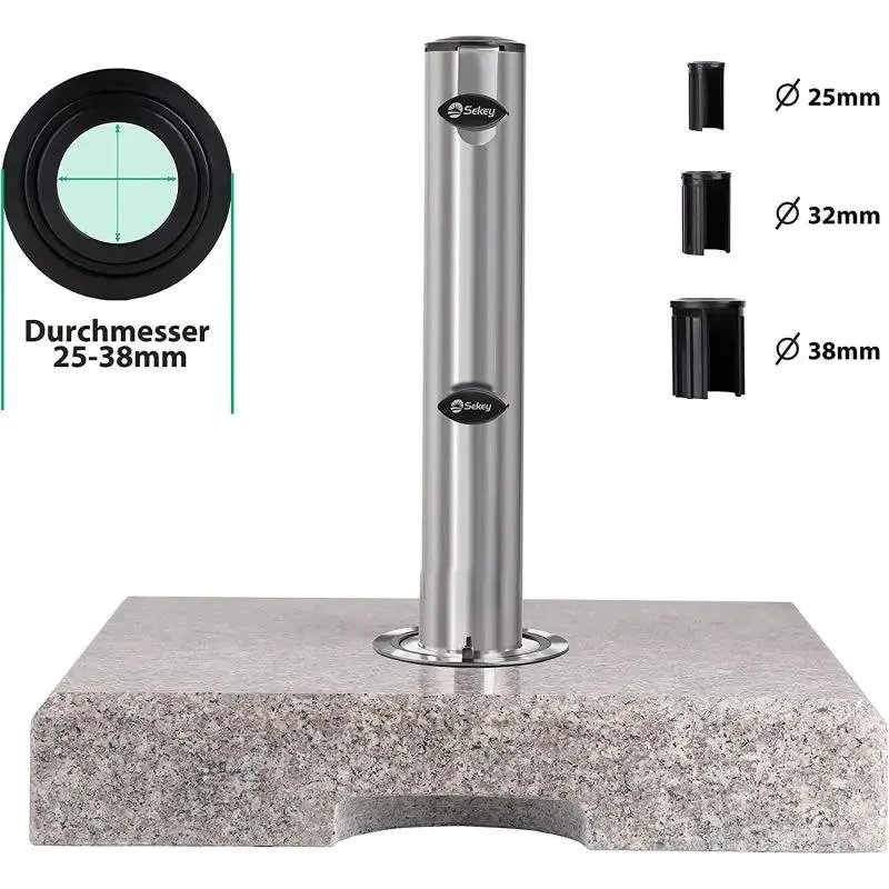 Sekey 25 kg Granit Sonnenschirmständer Eckig, für Schirmstock Ø 22 - 38 mm
