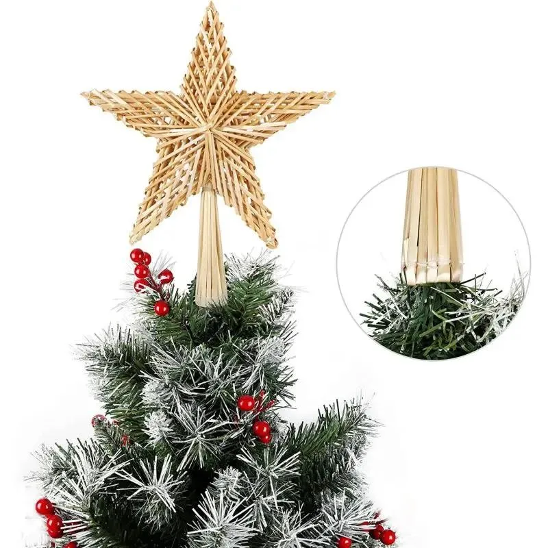 Salcar Christbaumspitze Strohstern Weihnachtsbaum Dekoration für Weihnachten, Tannenbaumspitze für den Christbaum, 25cm