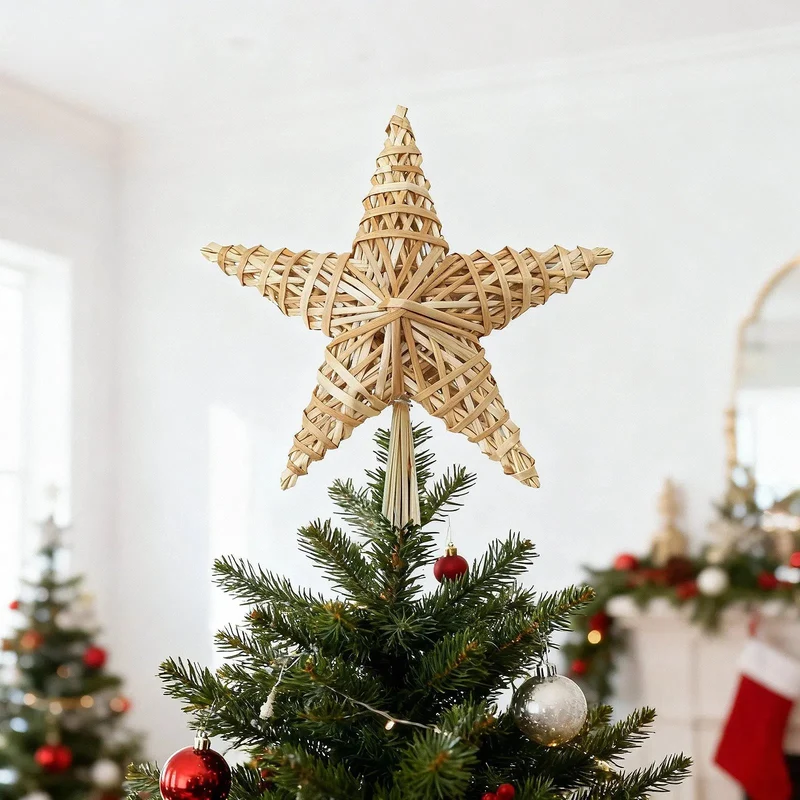 Salcar Christbaumspitze Strohstern Weihnachtsbaum Dekoration für Weihnachten, Tannenbaumspitze für den Christbaum, 25cm
