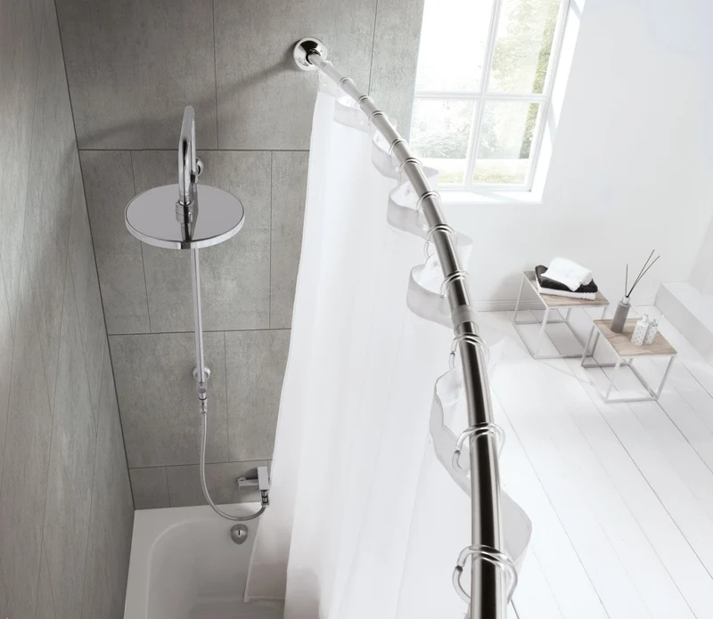 Duschvorhang-Stange ⌀ 25 mm gebogen für mehr Platz Chromfarben 125 - 220 cm