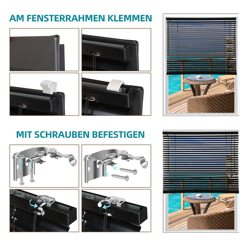 Sekey Aluminium-Jalousie ohne Bohren, 25mm Alu-Lamellen, Schwarz