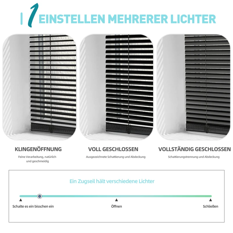Sekey Aluminium-Jalousie ohne Bohren, 25mm Alu-Lamellen, Schwarz