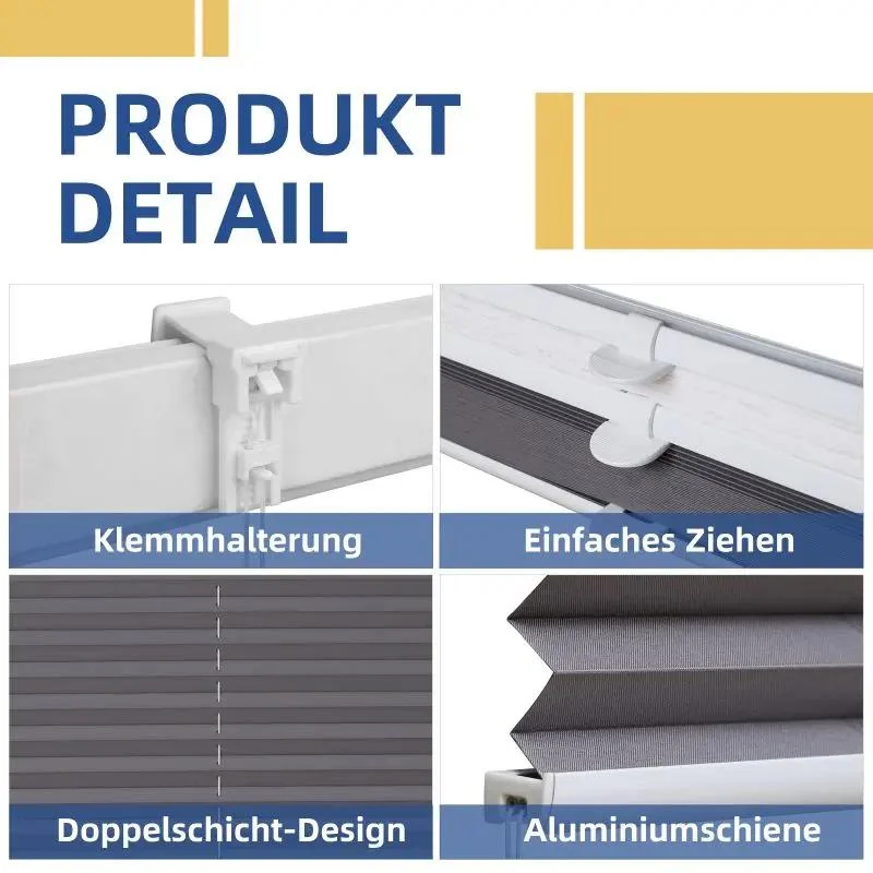 Sekey Plissee Day+Night ohne Bohren, 100% Verdunkelung, mit Muster