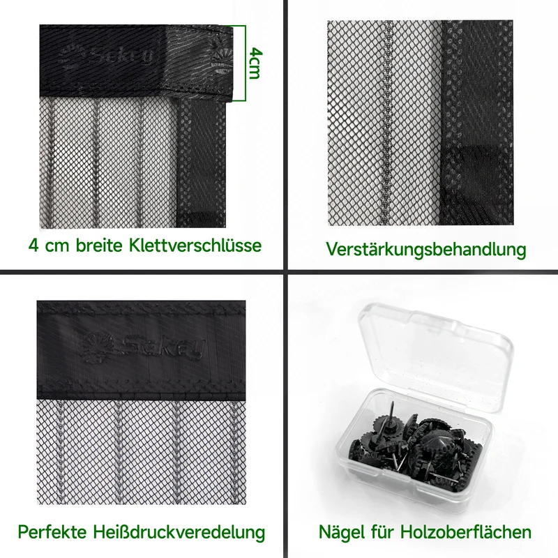 Sekey Zuschneidbar Magnet Fliegengitter Tür aus Polyester, Schwarz
