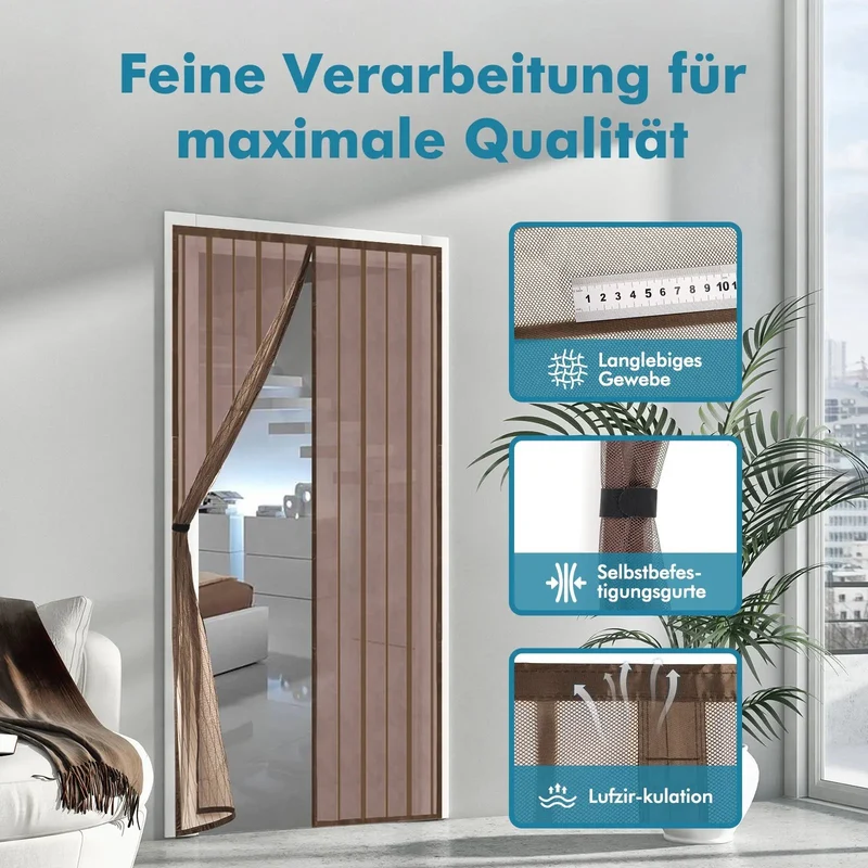 Sekey Magnet Fliegengitter Tür aus Polyester, mit Bändern, Braun