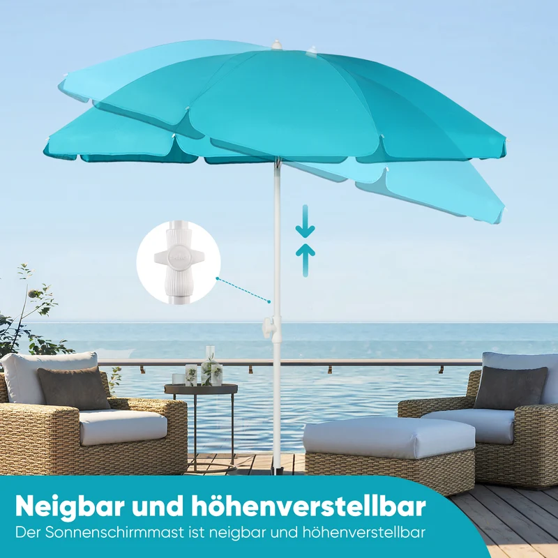 Sekey 180 cm Strandschirm mit Schutzhülle und Bodenhülse, Sonnenschutz UV50+