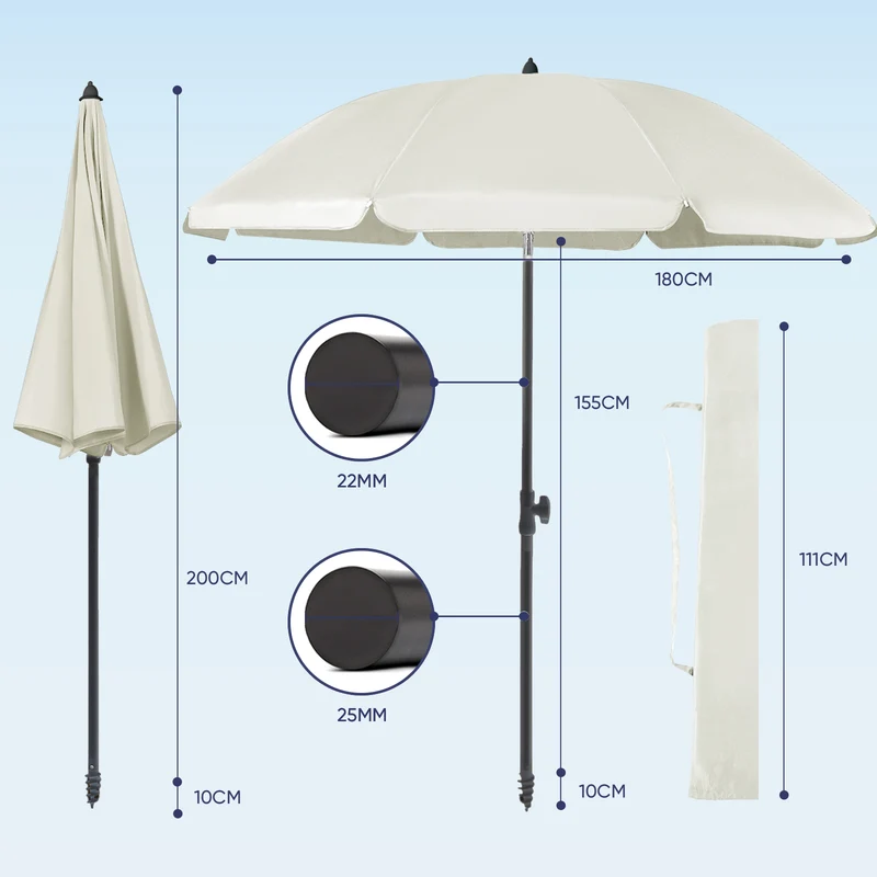 Sekey 180 cm Strandschirm mit Schutzhülle und Bodenhülse, Sonnenschutz UV50+
