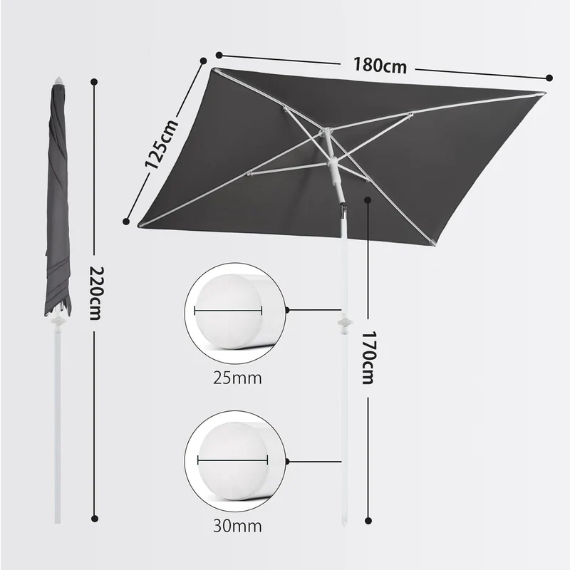 Sekey 180 x 125 cm Balkonschirm Rechteckig mit Schutzhülle, Sonnenschutz UV50+