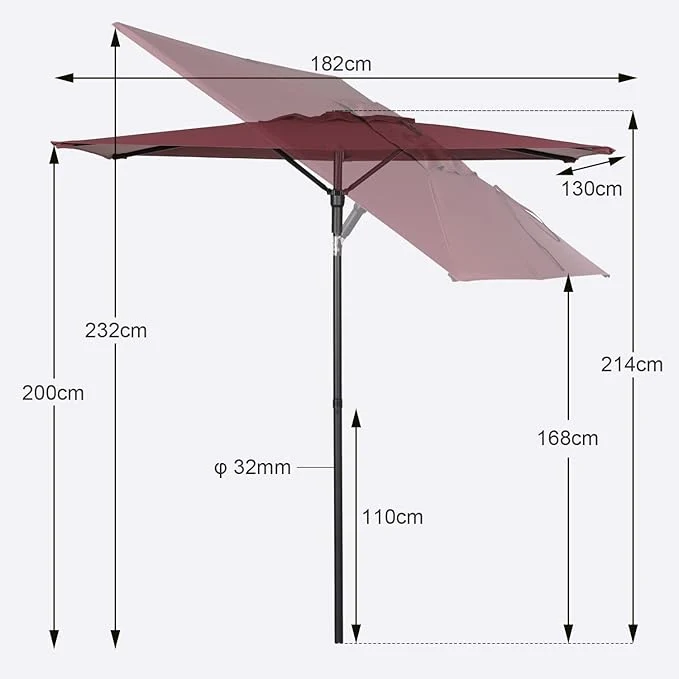 Sekey 180 x 130 cm Balkonschirm Rechteckig, Sonnenschutz UV50+