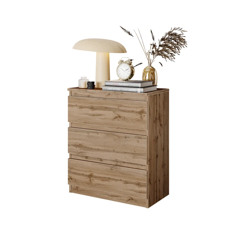 GABRIEL - Nachttisch / Nachtschrank mit 3 Schubladen - Wotan Eiche - H72cm B60cm T33cm