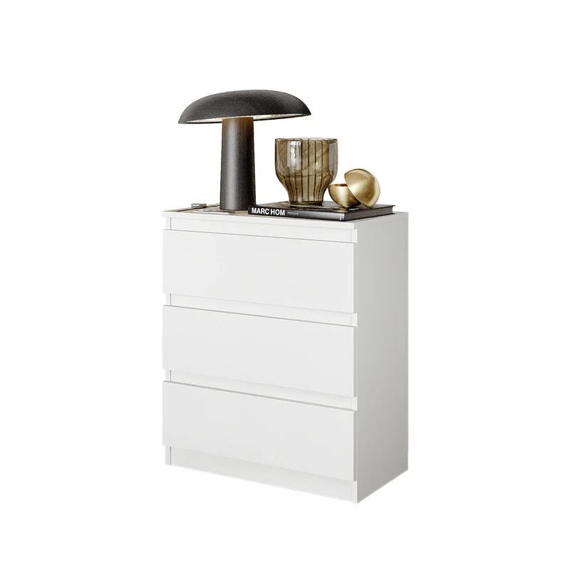 GABRIEL - Nachttisch / Nachtschrank mit 3 Schubladen - Weiß Matt - H72cm B60cm T33cm
