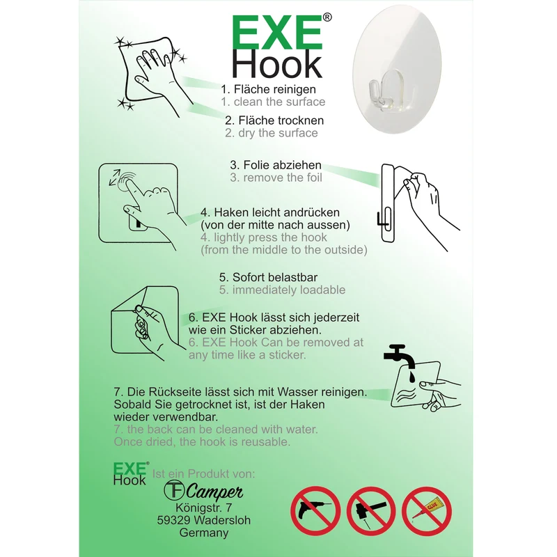 EXE-Hook Wandhaken S 4Kg rund klar (4er Set)
