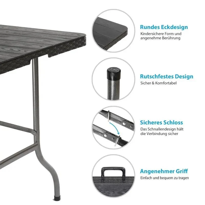 Sekey 150 cm Klappbar Gartentisch mit Tragegriff