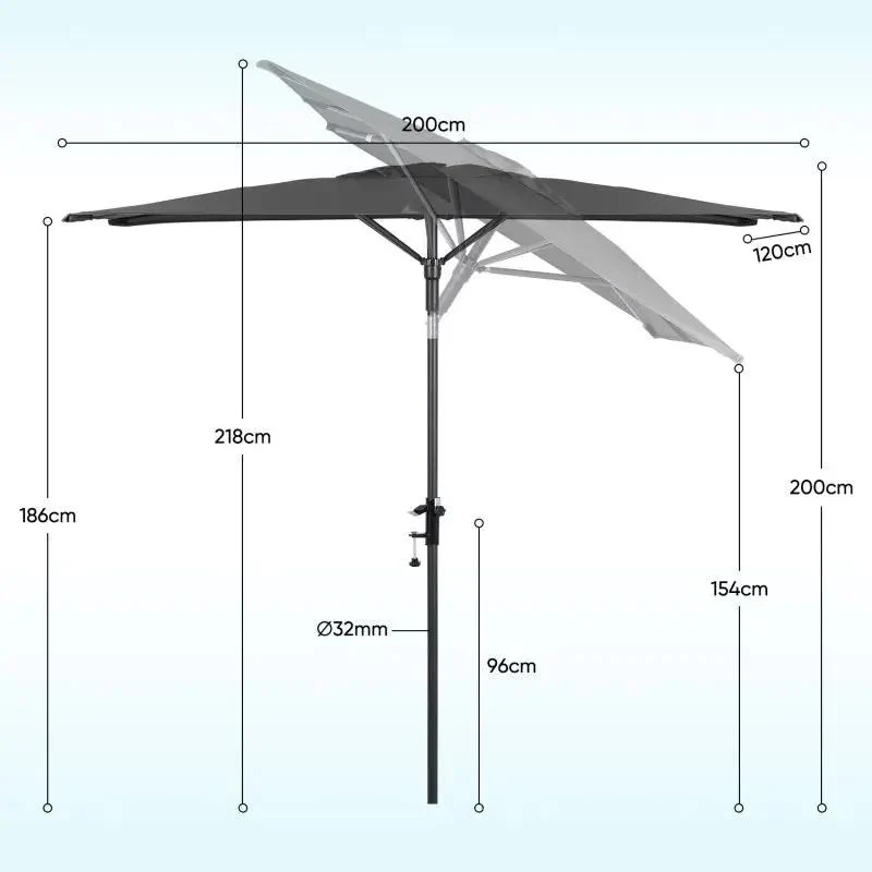 Sekey 200 x 125 cm Balkonschirm Rechteckig mit Balkongeländer, Sonnenschutz UV50+