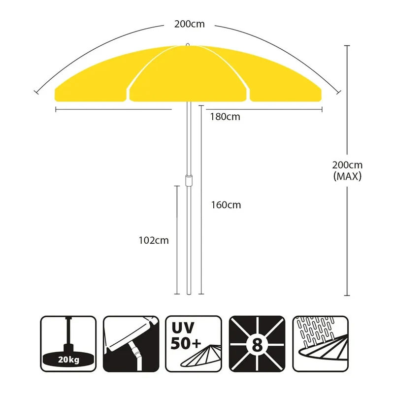 Sekey 200 cm Sonnenschirm mit Schutzhülle, Sonnenschutz UV50+
