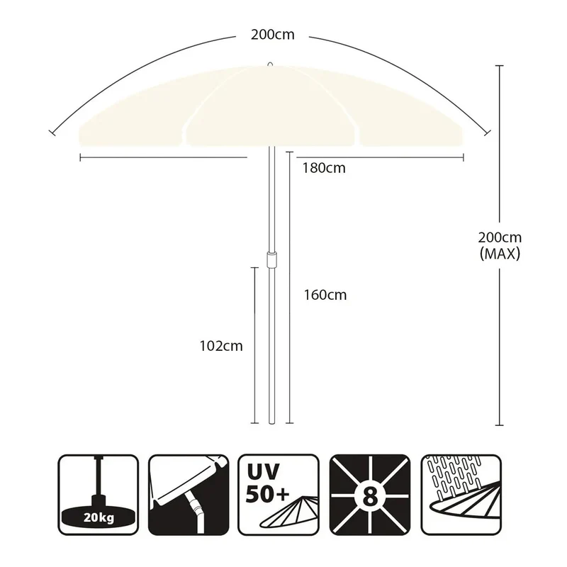 Sekey 200 cm Sonnenschirm mit Schutzhülle, Sonnenschutz UV50+