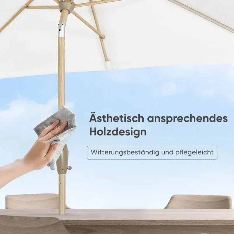 Sekey 210 x 140 cm Alu Sonnenschirm mit Kurbel, Sonnenschutz UV50+, aus Holz-Metall