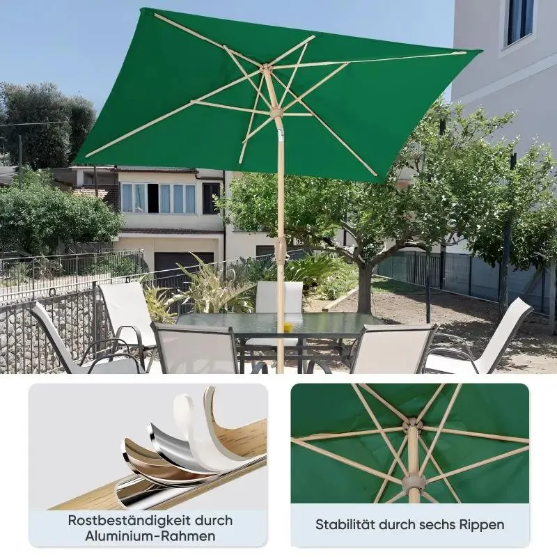 Sekey 210 x 140 cm Alu Sonnenschirm mit Kurbel, Sonnenschutz UV50+, aus Holz-Metall