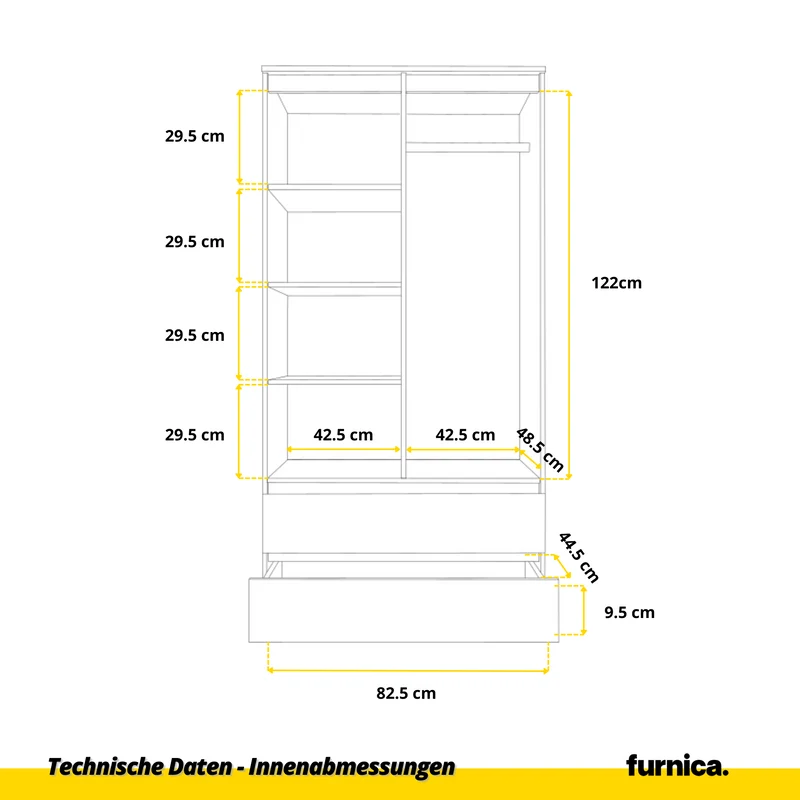 JOELLE - Kleiderschrank mit 2 Türen und 2 Schubladen - Anthrazit H180cm B90cm T50cm