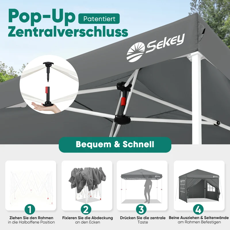 Sekey 3x3 m Faltpavillon mit 4 Seitenteilen